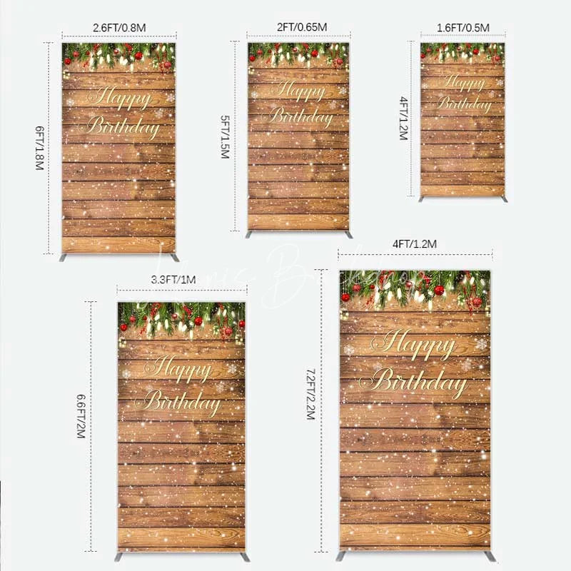 Lofaris Rectangle Backdrop Rustic Wood Christmas Happy Birthday Cover Winter Pine Tree Light Background Holiday Born Party Decor
