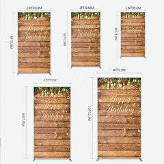 Lofaris Rectangle Backdrop Rustic Wood Christmas Happy Birthday Cover Winter Pine Tree Light Background Holiday Born Party Decor
