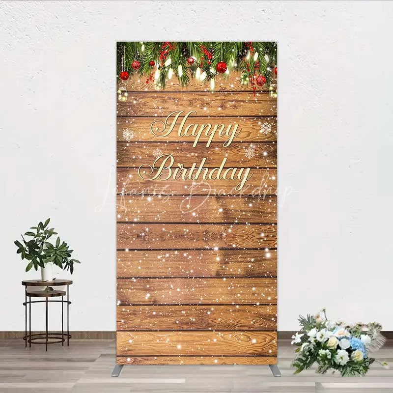 Lofaris Rectangle Backdrop Rustic Wood Christmas Happy Birthday Cover Winter Pine Tree Light Background Holiday Born Party Decor