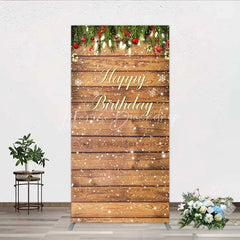 Lofaris Rectangle Backdrop Rustic Wood Christmas Happy Birthday Cover Winter Pine Tree Light Background Holiday Born Party Decor