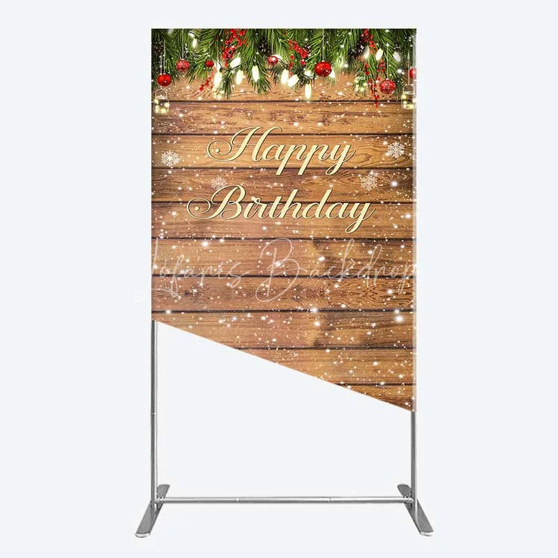 Lofaris Rectangle Backdrop Rustic Wood Christmas Happy Birthday Cover Winter Pine Tree Light Background Holiday Born Party Decor