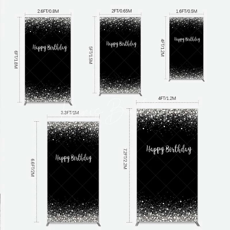 Lofaris Rectangle Backdrop Silver Diamonds Glitz Black Background Sparkle Happy Birthday Cover