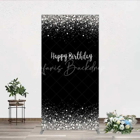 Lofaris Rectangle Backdrop Silver Diamonds Glitz Black Background Sparkle Happy Birthday Cover
