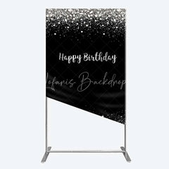 Lofaris Rectangle Backdrop Silver Diamonds Glitz Black Background Sparkle Happy Birthday Cover