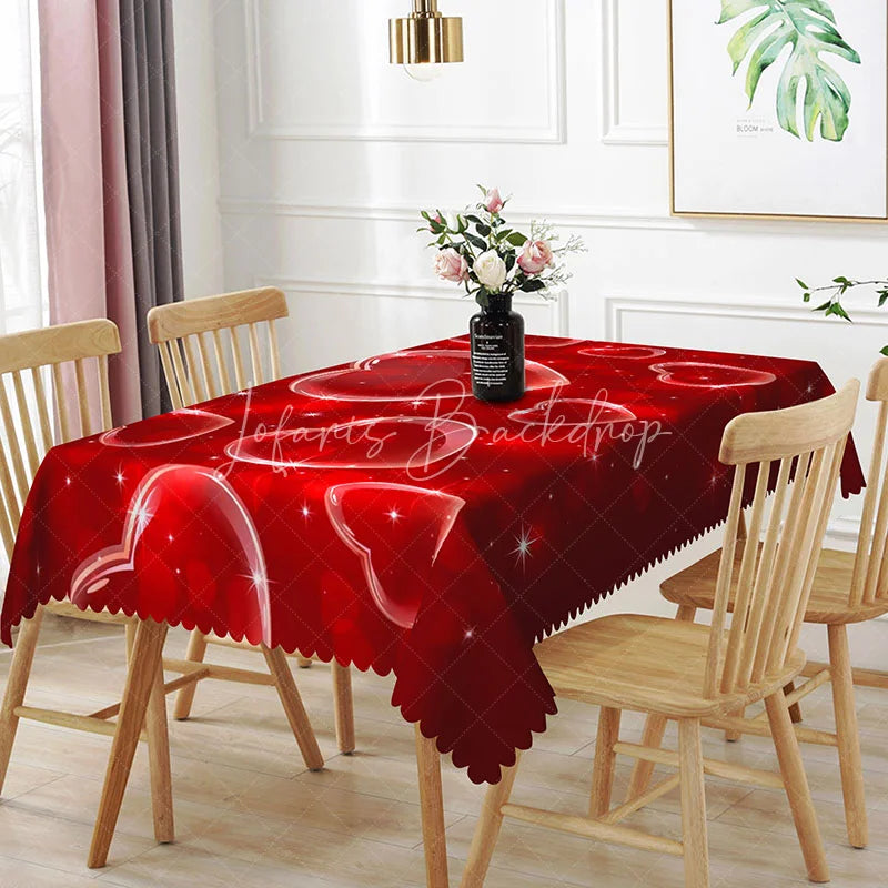 Lofaris Red 3D Bubble Heart Rectangle Tablecloth Glossy Floating Love Pattern Modern Romantic Party Decor