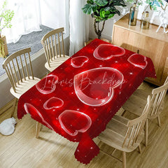Lofaris Red 3D Bubble Heart Rectangle Tablecloth Glossy Floating Love Pattern Modern Romantic Party Decor