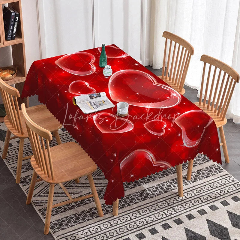 Lofaris Red 3D Bubble Heart Rectangle Tablecloth Glossy Floating Love Pattern Modern Romantic Party Decor