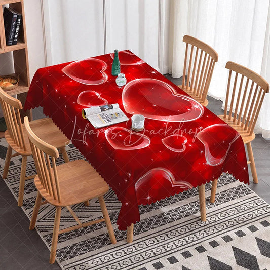 Lofaris Red 3D Bubble Heart Rectangle Tablecloth Glossy Floating Love Pattern Modern Romantic Party Decor