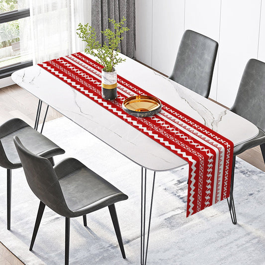Lofaris Red Abstract Fair Isle Stripe Christmas Table Runner