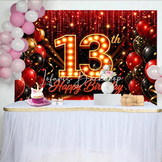Lofaris Red and Black 13th Birthday Backdrop with Gold Marquee Number 13 Carpet Balloon Party Decoration