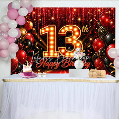Lofaris Red and Black 13th Birthday Backdrop with Gold Marquee Number 13 Carpet Balloon Party Decoration