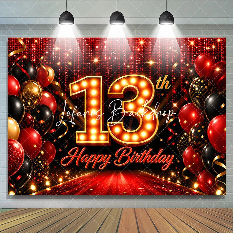 Lofaris Red and Black 13th Birthday Backdrop with Gold Marquee Number 13 Carpet Balloon Party Decoration