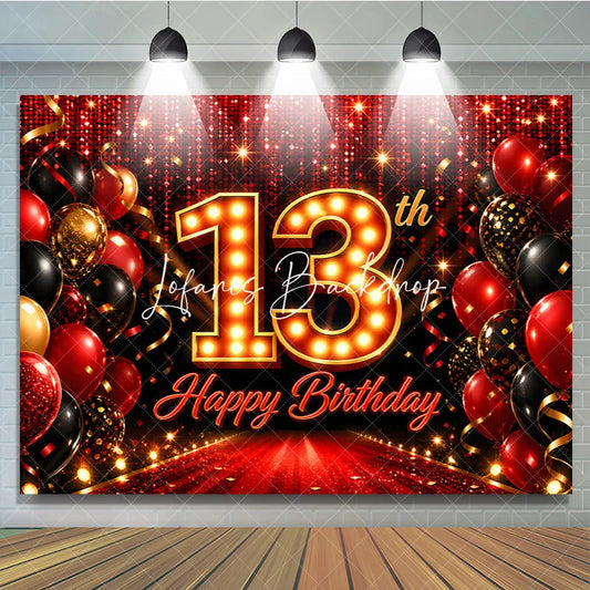 Lofaris Red and Black 13th Birthday Backdrop with Gold Marquee Number 13 Carpet Balloon Party Decoration