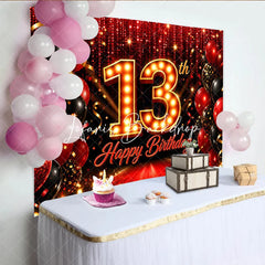 Lofaris Red and Black 13th Birthday Backdrop with Gold Marquee Number 13 Carpet Balloon Party Decoration