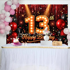 Lofaris Red and Black 13th Happy Birthday Backdrop Glitter Sequin Curtain with Balloons for Teenager Party Decor