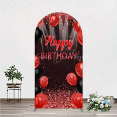 Lofaris Red and Black Balloons Birthday Arch Backdrop Glitter Sparkle Celebration Photography Background