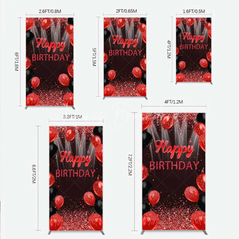 Lofaris Red and Black Balloons Birthday Rectangle Backdrop Glitter Sparkle Celebration Photography Background