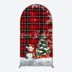 Lofaris Red and Black Plaid Merry Christmas Snowman Tree Arch Backdrop Kit Festive Winter Holiday Decor
