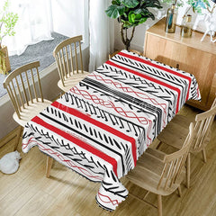 Lofaris Red and Black Tribal Rectangle Tablecloth Abstract Boho Line Art Modern Geometric Dining Room Kitchen Decor