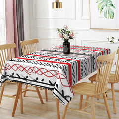 Lofaris Red and Black Tribal Rectangle Tablecloth Abstract Boho Line Art Modern Geometric Dining Room Kitchen Decor