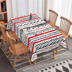 Lofaris Red and Black Tribal Rectangle Tablecloth Abstract Boho Line Art Modern Geometric Dining Room Kitchen Decor