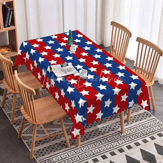 Lofaris Red and Blue Star Pattern Rectangle Tablecloth with Scalloped Edge Patriotic 4th of July Independence Day Decor