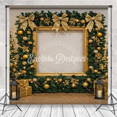 Lofaris Red and Gold Christmas Room Set Backdrop Elegant Holiday Wreath Decorated Xmas Trees Photo Props