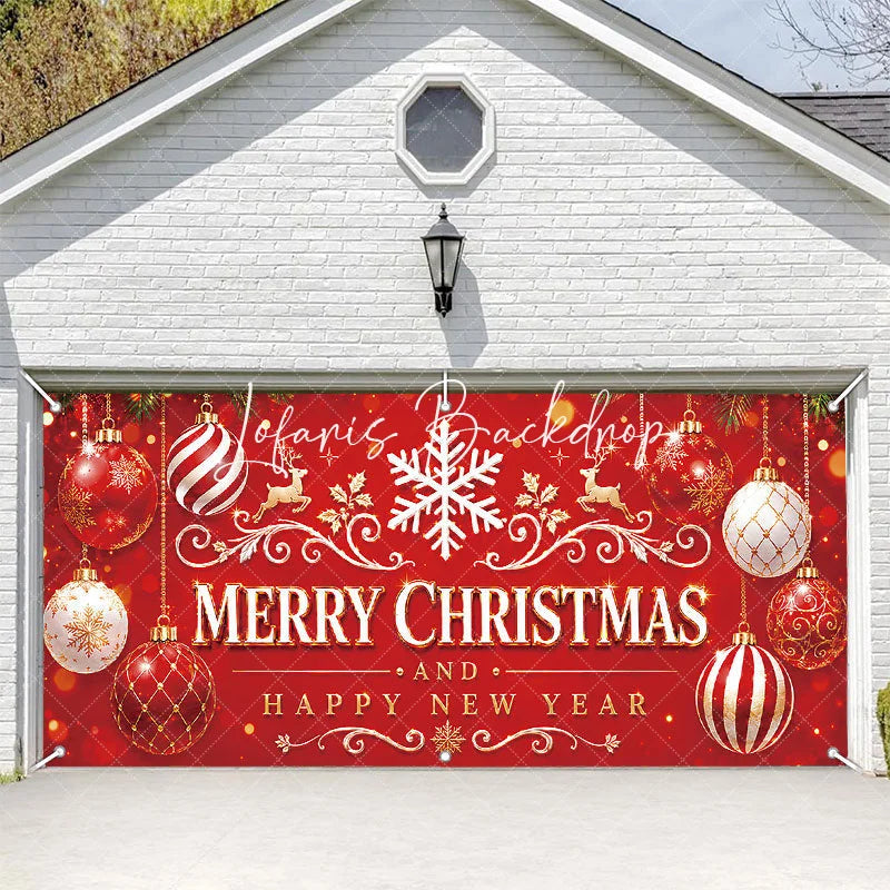 Lofaris Red and Gold Merry Christmas Happy New Year Garage Door Banner Festive Holiday Ornaments Reindeer Decor