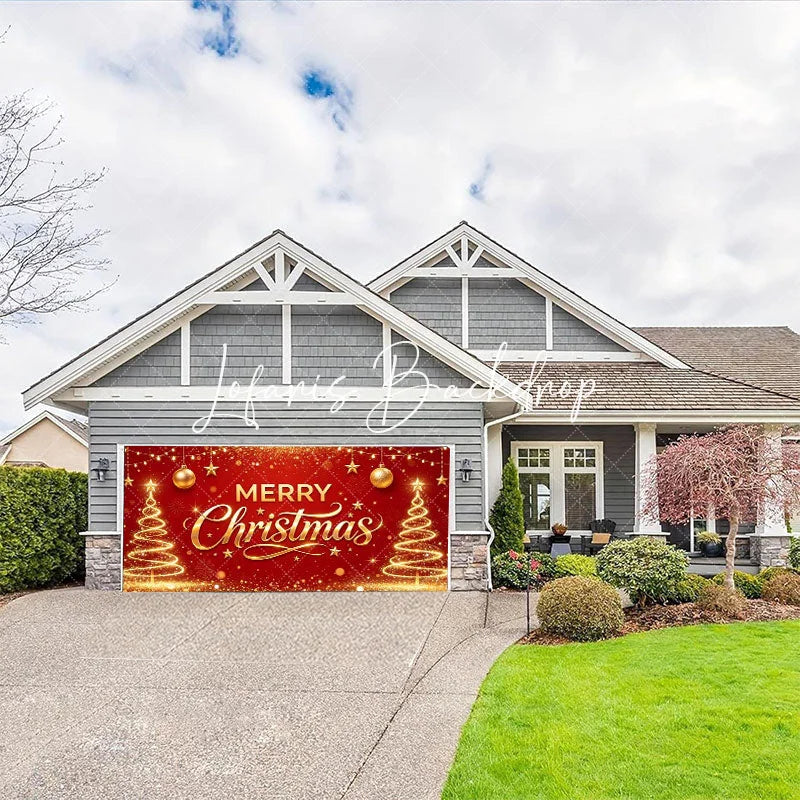 Lofaris Red and Gold Merry Christmas Glitter Garage Door Banner Festive Holiday Decor with Stars Ornaments