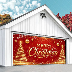 Lofaris Red and Gold Merry Christmas Glitter Garage Door Banner Festive Holiday Decor with Stars Ornaments