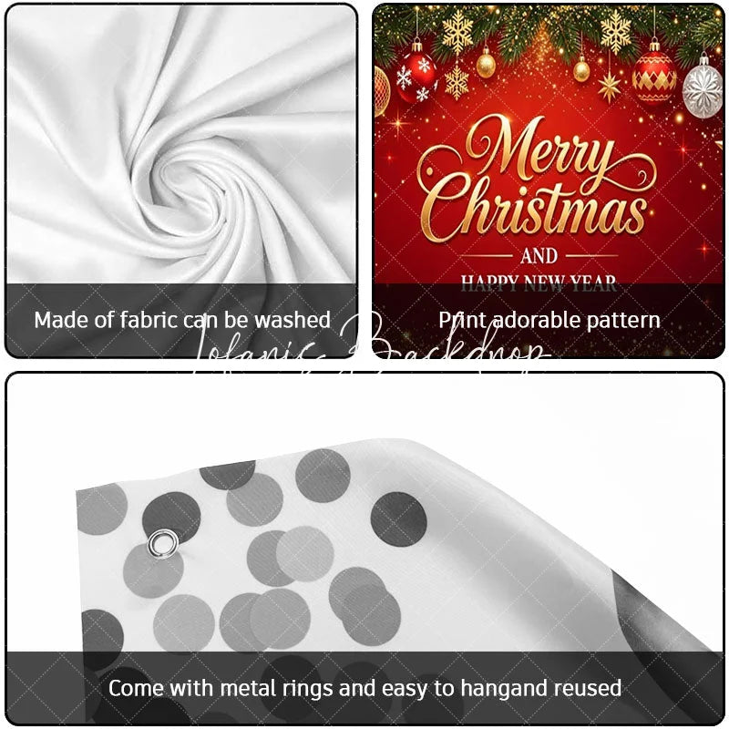 Lofaris Red and Gold Merry Christmas Happy New Year Garage Door Banner Festive Holiday Ornaments Pine Branches Decor