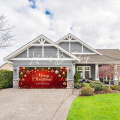 Lofaris Red and Gold Merry Christmas Happy New Year Garage Door Banner Festive Holiday Ornaments Pine Branches Decor