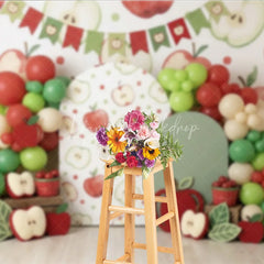 Lofaris Red and Green Apple Theme Photography Backdrop with Balloon Garland Arch Cutouts for Birthday Party