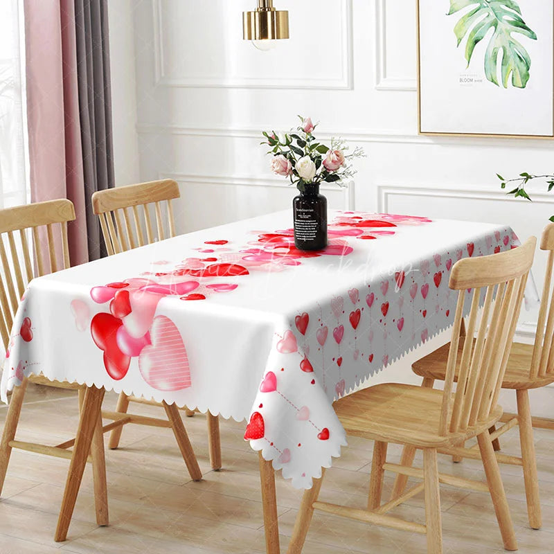 Lofaris Red and Pink Flowing Heart Rectangle Tablecloth Diagonal Love Stream Pattern Romantic Valentine Dining Decor