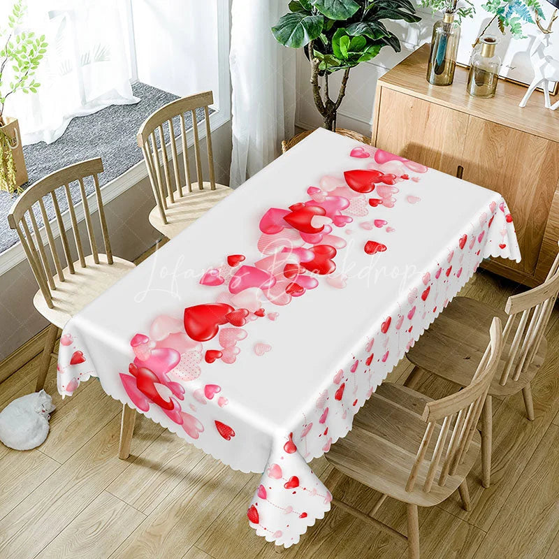 Lofaris Red and Pink Flowing Heart Rectangle Tablecloth Diagonal Love Stream Pattern Romantic Valentine Dining Decor