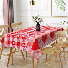Lofaris Red and Pink Gingham Heart Rectangle Tablecloth Love Letter Envelope Plaid Valentine Picnic Party Decor