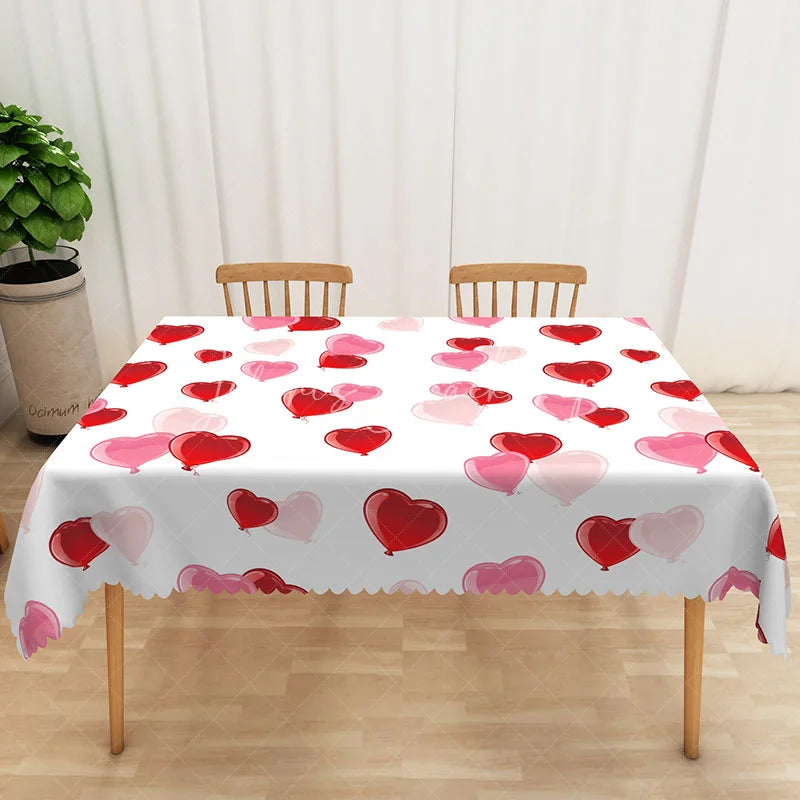 Lofaris Red and Pink Heart Balloon Rectangle Tablecloth 3D Love Shape Inflatable Table Cover Valentine Day Party Decor