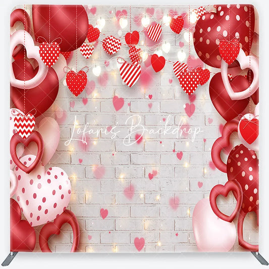 Lofaris Red and Pink Heart Balloons Garlands Square Double-Sided Backdrop Valentine’s Day Love Theme Decor