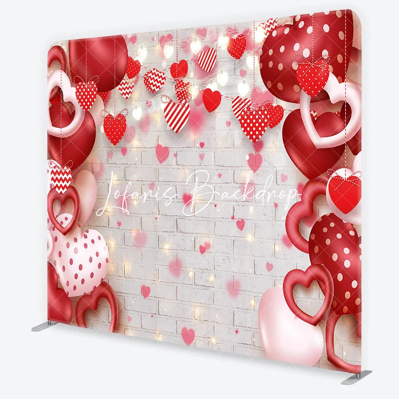 Lofaris Red and Pink Heart Balloons Garlands Square Double-Sided Backdrop Valentine’s Day Love Theme Decor