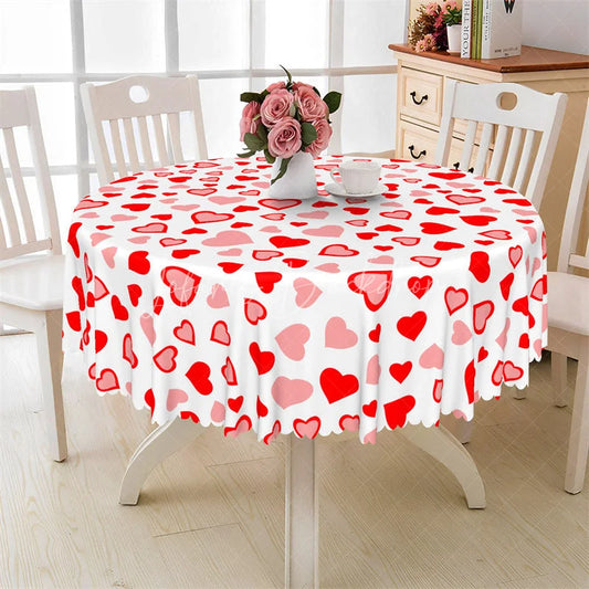 Lofaris Red and Pink Heart Round Tablecloth Colorful Love Pattern Table Cover for Valentine Party