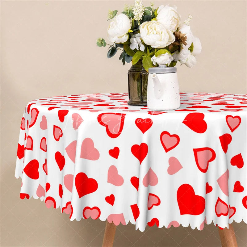 Lofaris Red and Pink Heart Round Tablecloth Colorful Love Pattern Table Cover for Valentine Party