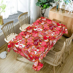 Lofaris Red and Pink Love Heart Cookie Rectangle Tablecloth Sweet Cursive Text Pattern Romantic Valentine Dining Decor