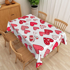 Lofaris Red and Pink Patterned Heart Rectangle Tablecloth Valentine Day Love Table Cover Romantic Wedding Anniversary Decor