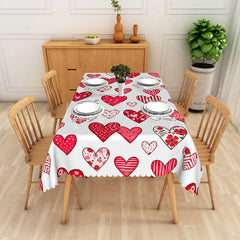 Lofaris Red and Pink Patterned Heart Rectangle Tablecloth Valentine Day Love Table Cover Romantic Wedding Anniversary Decor