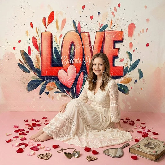Lofaris Red and Pink Watercolor LOVE Combo Set Backdrop Romantic Floral Hearts for Valentine’s Day Party