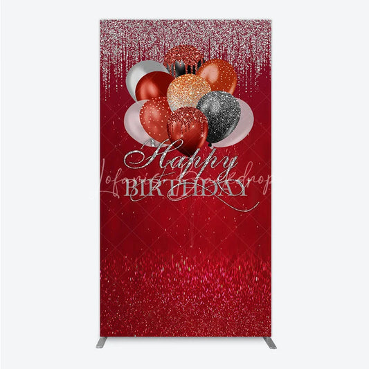 Lofaris Red and Silver Glitter Happy Birthday Balloons Rectangle Arch Backdrop Elegant Black Gold Party Decor.