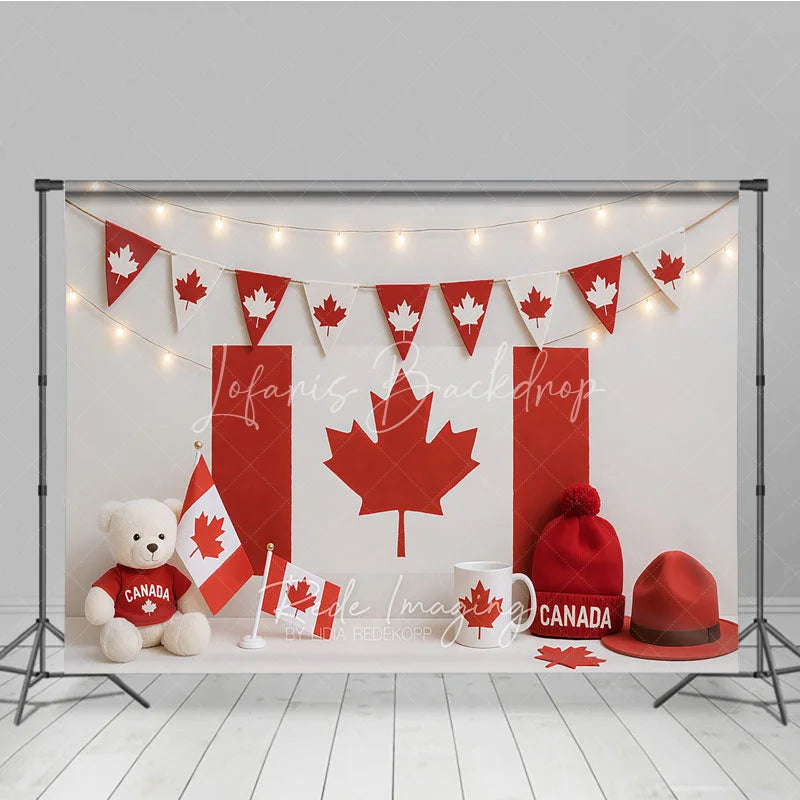Lofaris Red and White Canadian Flag Photography Backdrop with Maple Leaf Bunting Festive National Day Celebration Decor
