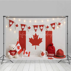 Lofaris Red and White Canadian Flag Photography Backdrop with Maple Leaf Bunting Festive National Day Celebration Decor