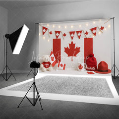 Lofaris Red and White Canadian Flag Photography Backdrop with Maple Leaf Bunting Festive National Day Celebration Decor