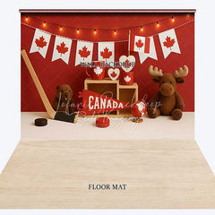 Lofaris Red and White Canadian Maple Leaf Combo Set Backdrop Featuring Beaver Moose Hockey Canada Pennant